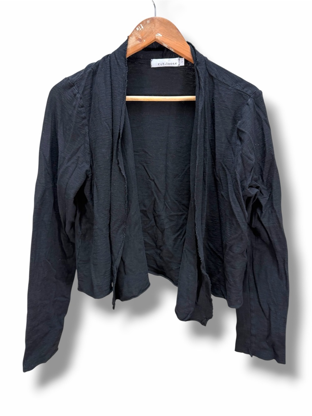 Women’s Cut Loose Black Open-Front Cotton Linen Cardigan Sweater Size Large